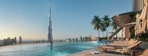 Infinity pool facing Burj Khalifa