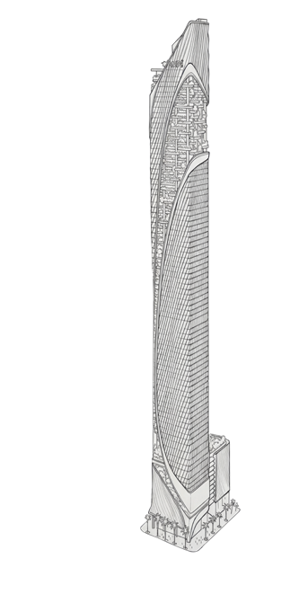 Elevation drawing of the tower